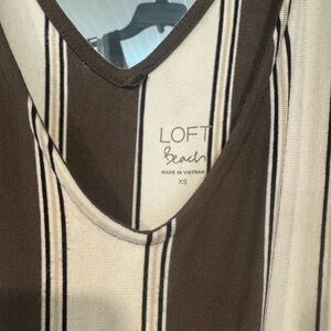 LOFT Brown and Cream Striped Jumpsuit